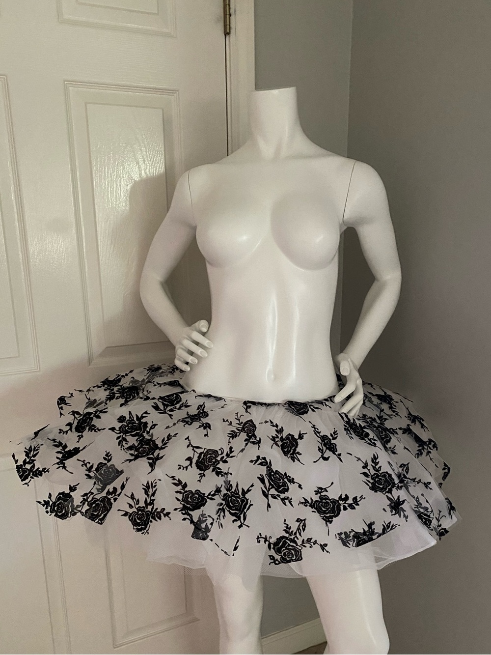 Star Styled Dance Costume - Black and White Floral Pancake Tutu